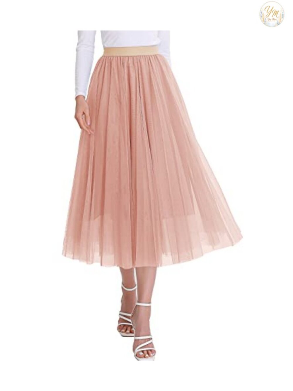 Women's Tulle Midi Skirt High Waist Pleated Mesh Flowy A-Line Party Tutu Skirt